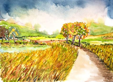 Landscape Watercolor Painted Stock Illustration - Illustration of painting, natural: 56763723