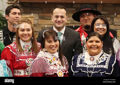 Taoiseach Leo Varadkar poses for pictures with members of Choctaw Nation at the Choctaw tribal ...