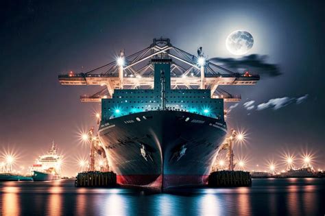 Premium Photo | Ship with cargo is unloaded in port at night global business logistics