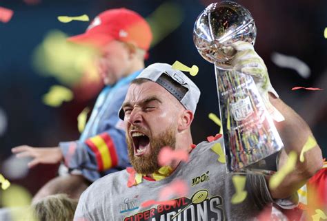 Travis Kelce Celebrates Winning The Super Bowl By Turning The Lombardi Trophy Into A Beer Luge ...