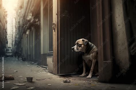 Sad abandoned dog on the streets. Generative Ai. Stock Illustration ...