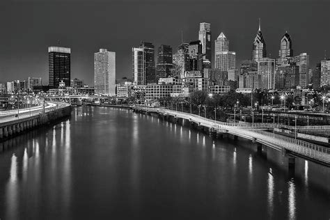 Philadelphia Skyline At Twilight BW Photograph by Susan Candelario - Fine Art America