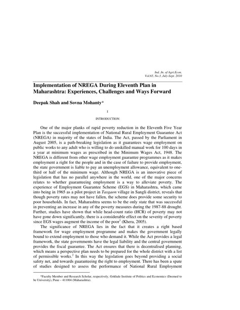 (PDF) Implementation of NREGA during Eleventh Plan in Maharashtra: Experiences, Challenges and ...