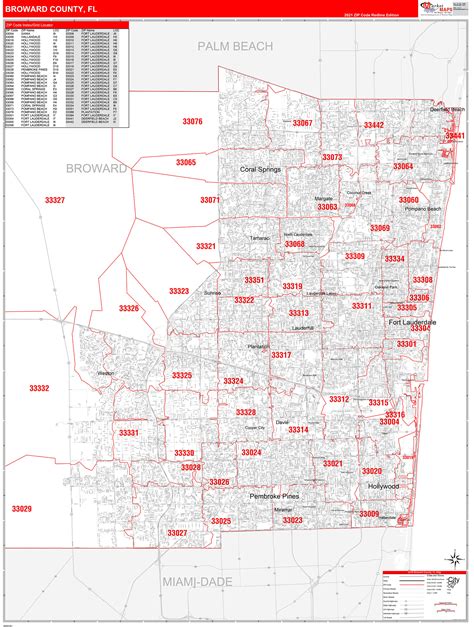 Broward County, FL Zip Code Wall Map Red Line Style by MarketMAPS ...