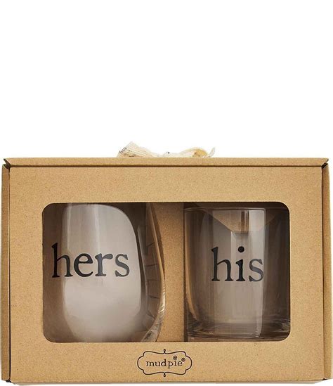 Mud Pie Wedding Mr & Mrs Wine and Double Old-fashion Glass Set | Dillard's