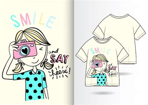 Premium Vector | Hand drawn cute girl illustration with t shirt design