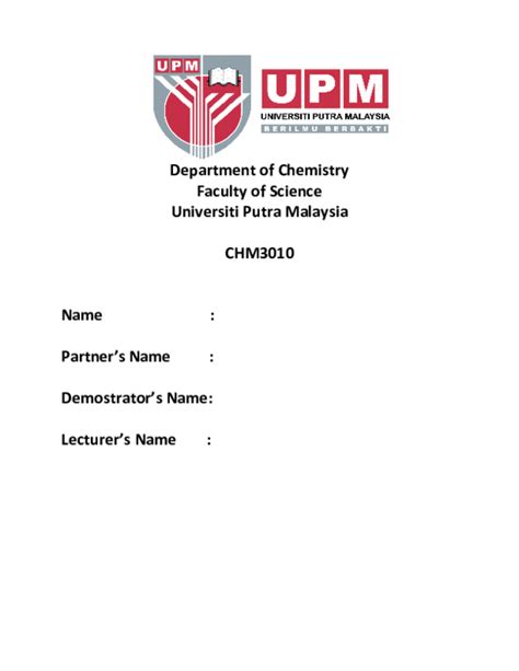 Chemistry Lab Report Cover Page