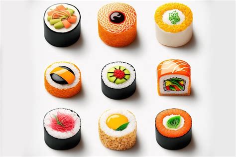 Premium AI Image | Isolated sushi rolls on a white background Collection