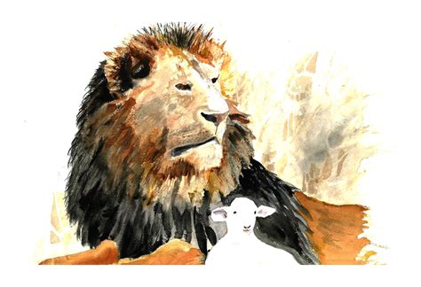 The Lion and the Lamb: Christian Watercolor Art Print - Etsy