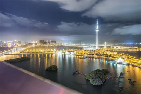 Macau Aerial Skyline at Night Stock Photo - Image of light, business ...