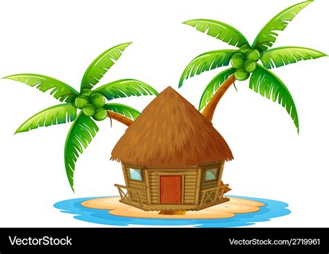 An island with a nipa hut Royalty Free Vector Image