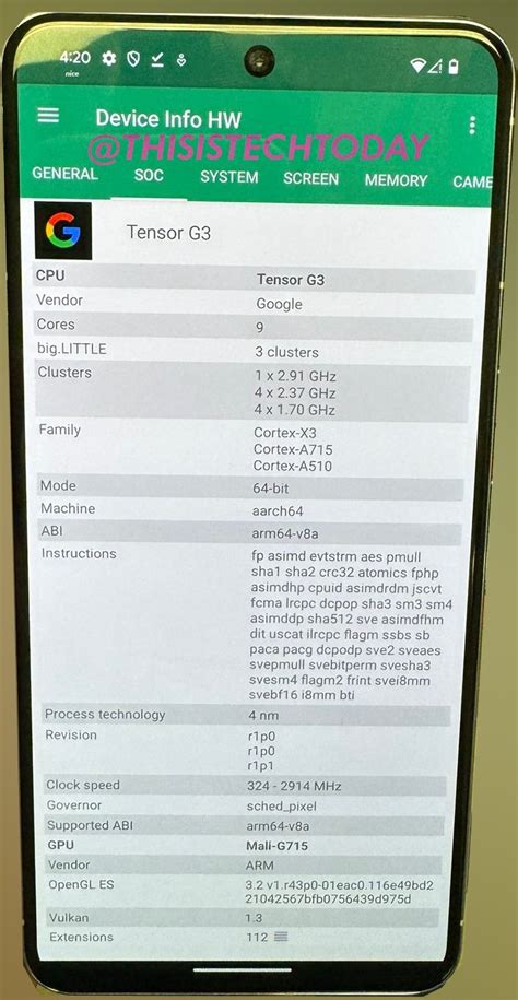 Pixel 8 Pro’s Detailed Hardware Information About The Tensor G3 CPU ...