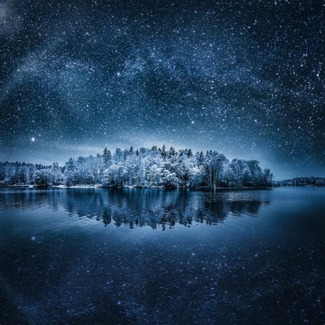 Wallpaper : landscape, night, galaxy, nature, reflection, sky, winter, stars, moonlight, horizon ...