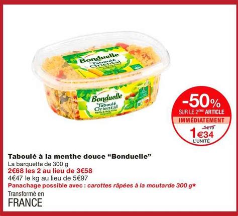 Promo Taboulé à La Menthe Douce Bonduelle -50% Sur Le 2e chez Monoprix ...