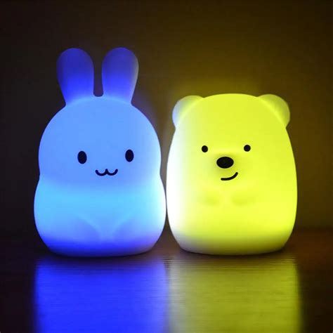 7 Colors Bear Rabbit LED USB Animal Night Light Silicone Soft Cartoon Children Baby Nursery Lamp ...