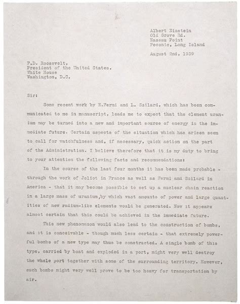 Einstein's Letter to President Roosevelt - 1939 | Historical Documents