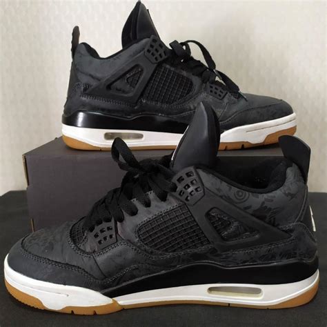 Air Jordan Retro 4 Laser Black Gum, Fesyen Pria, Sepatu , Sneakers di ...