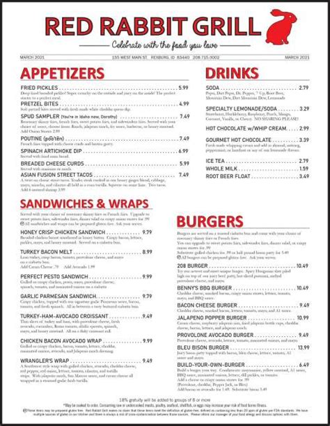 Red Rabbit Grill menu in Rexburg, Idaho, USA