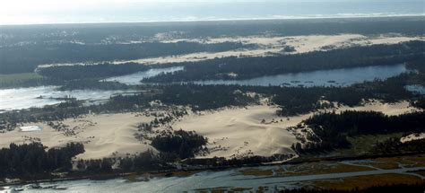 Aerial view of the Oregon Dunes National Recreation Area in North Bend ...