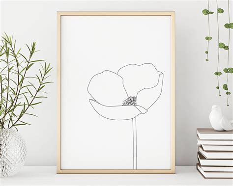 Poppy Printable Art Line Drawing Print Digital Download - Etsy