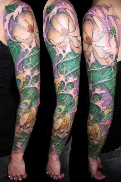 Flower Leaf Sleeve Tattoo by Csaba Kiss