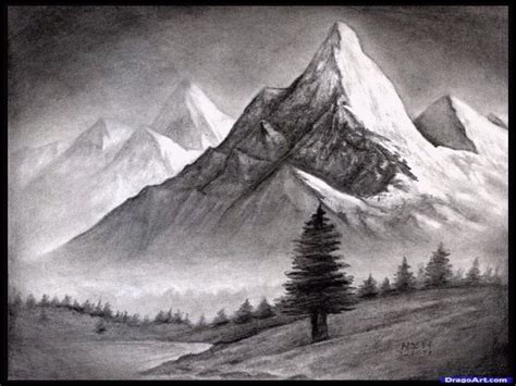 Fresh Pencil Drawing Mountains | Landscape drawings, Landscape pencil ...