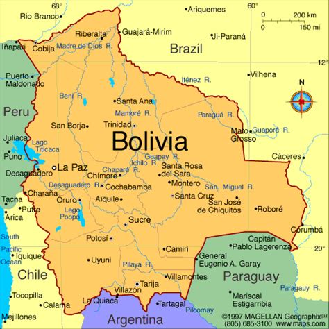 Bolivia map | Bolívia, oficialmente Estado Plurinacional da Bolívia, é um país encravado no ...