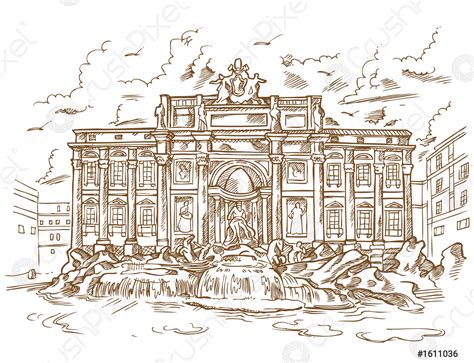 Sketch of Trevi Fountain - stock vector 1611036 | Crushpixel