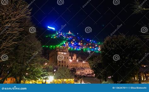 View of Medieval Gubbio with Famous Christmas Tree in Umbria Stock ...