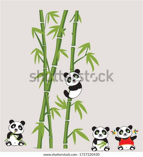 Cute Pandas Playing Around Bamboo Tree Stock Vector (Royalty Free ...