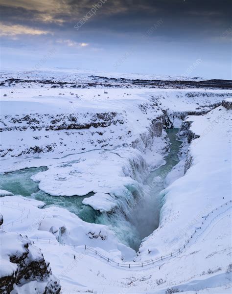 Gullfoss waterfall in winter, Iceland - Stock Image - C057/4435 ...