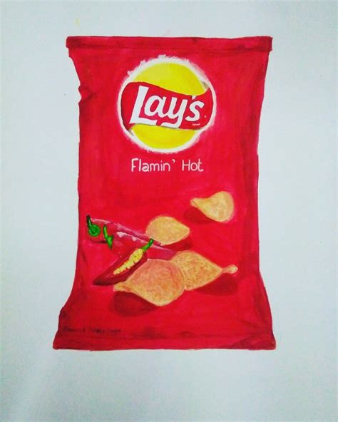 a drawing of a bag of chips with the word lays written on it in red