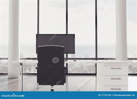 Office with view of city stock illustration. Illustration of keyboard - 77732744