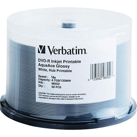 Verbatim DVD-R AquaAce Glossy White Inkjet Printable Hub 96552