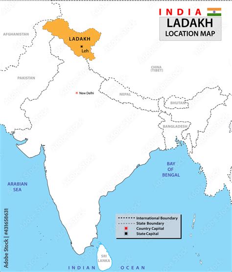 Location map of Ladakh. Neighboring countries in Ladakh. Ladakh border ...