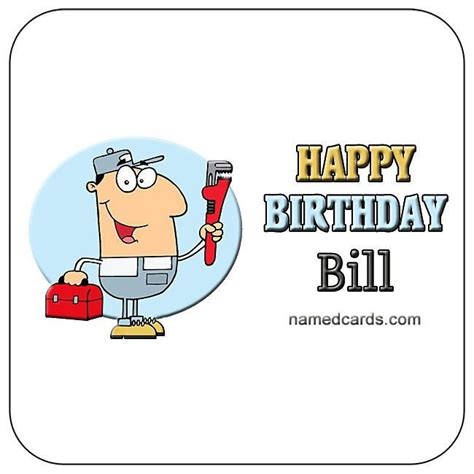 a happy birthday card with a cartoon man holding a drill