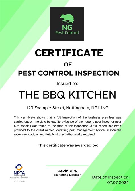 Nottingham Pest Control Inspection Certificate - NG Pest Control