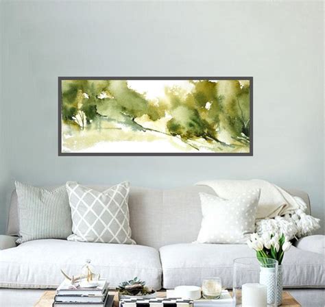 Large Oversize Narrow Horizontal Print, Over Bed Wall Art, Modern Wall Decor Painting, Abstract ...