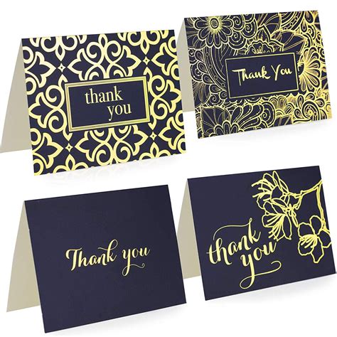 Beautiful Thank You Cards With Envelopes - Set Of 100 Navy Blue Thank You Notes In Gold Foil ...