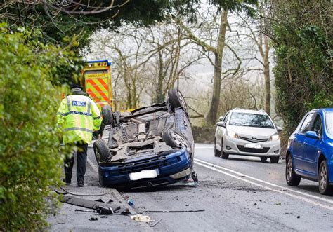 Pictures show car on its roof after B3110 crash near Bath - Somerset Live