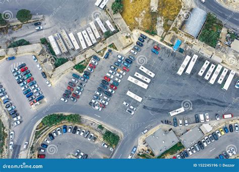 Aerial View of Bus Parking Lot and Car Parking in the City Stock Photo - Image of engineering ...