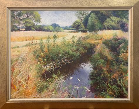 English High Summer Riverbank Landscape Original Oil Painting - Ascot Studios