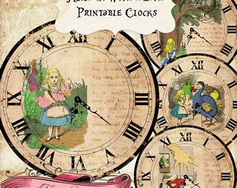 ALICE IN WONDERLAND Clocks Printable Clock Vintage Alice | Etsy | Alice in wonderland clocks ...