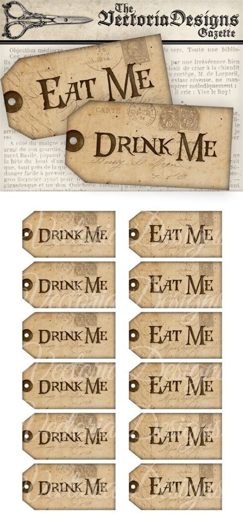 Alice in Wonderland Tags Drink Me Tags Eat Me Tags Party | Etsy