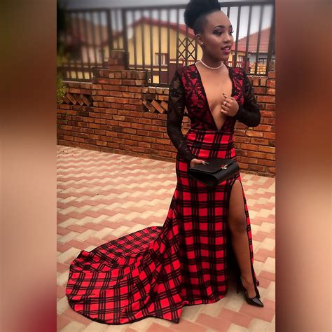 Red And Black Tartan And Lace Matric Dance Dress - Marisela Veludo - Fashion Designer