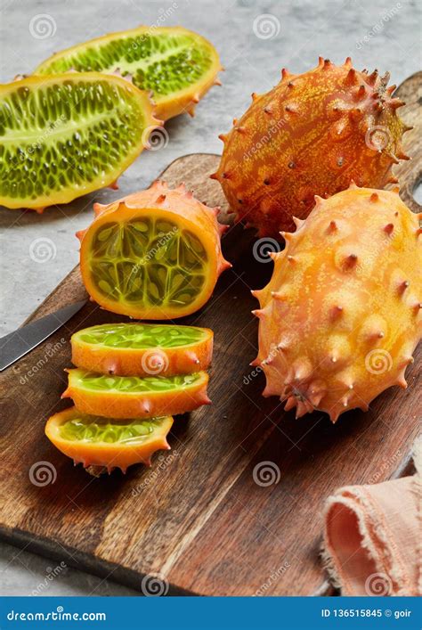 Fresh kiwano close-up stock image. Image of rustic, ingredient - 136515845