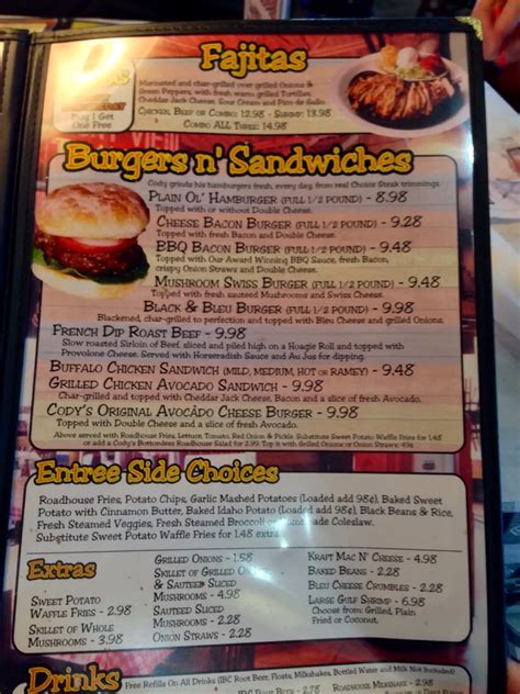 Menu at Cody's Original Roadhouse BBQ, The Villages, Meggison Rd