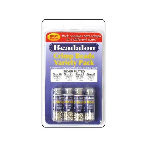 Beadalon Crimp Bead Variety Pack #0-3 Silver Plated, 600 piece ...