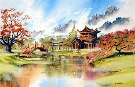 Mist at the Temple | Japanese landscape, Japanese art, Mountain art