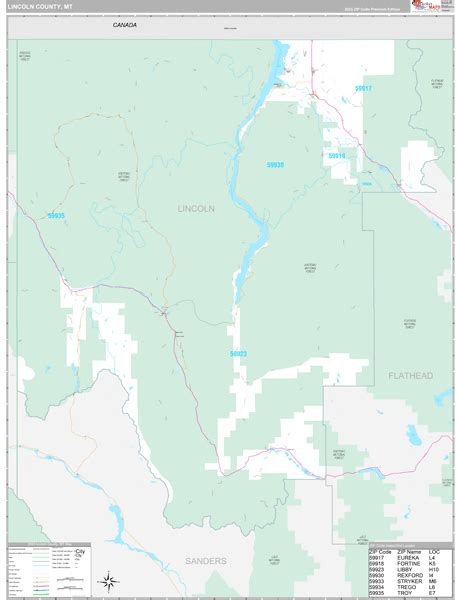 Lincoln County, MT Wall Map Premium Style by MarketMAPS - MapSales